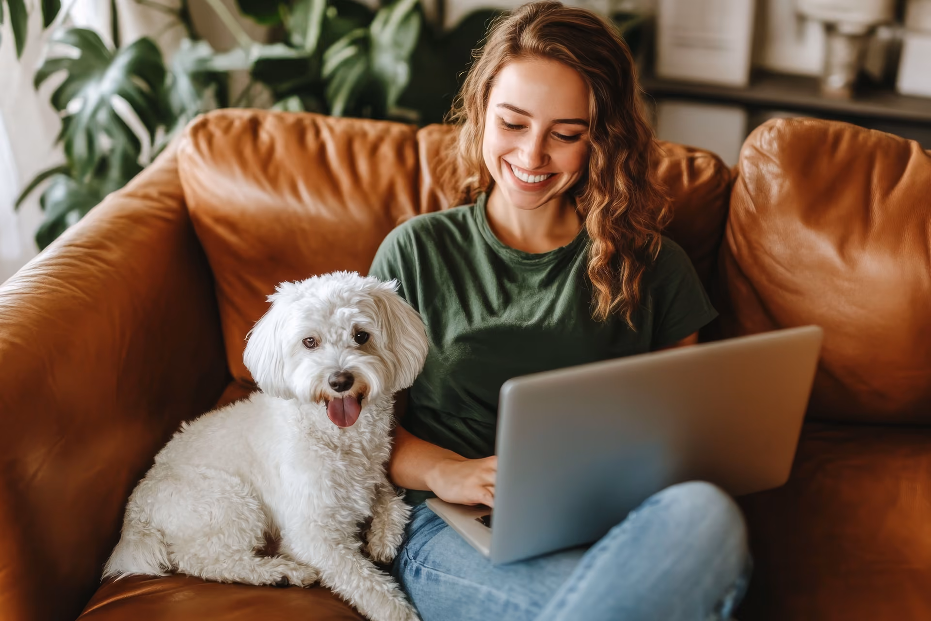 Evinde online görüşme yapan aile ve köpeği – Dog Craft Academy dijital ortak yaşam mentörlüğü