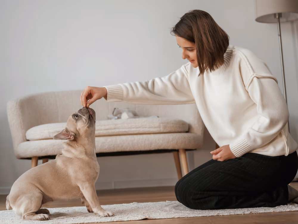 Evde eğitmen rehberliğinde öğrenen yavru köpek ve ailesi